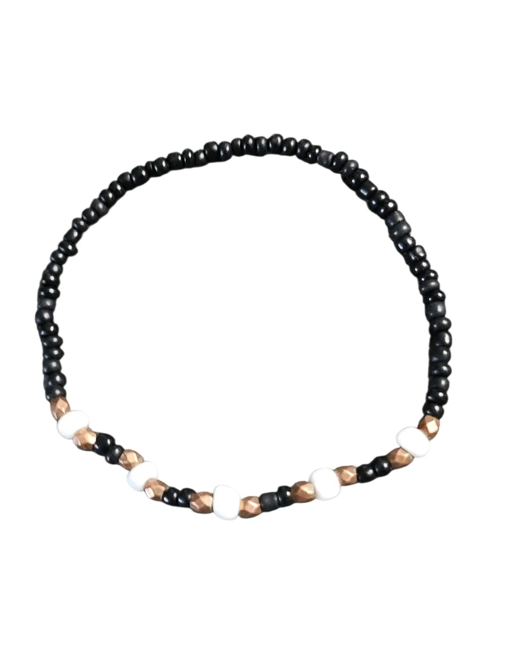 Goldtone and Black Beaded Tassel Stretch Bracelet Stack